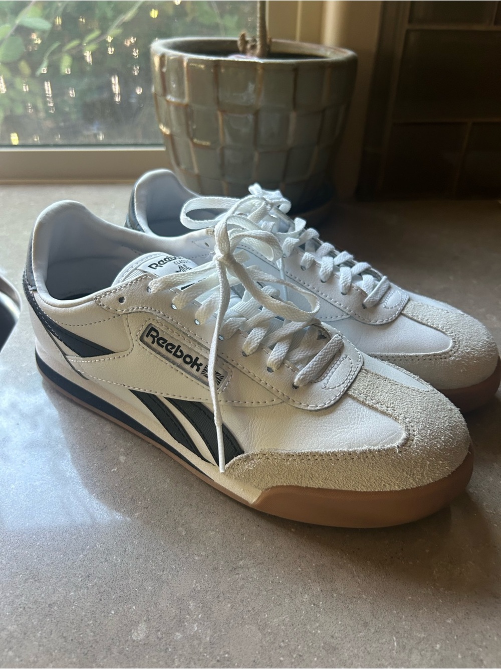 Reebok Men’s White & Navy Classic Low-Top Sneakers
